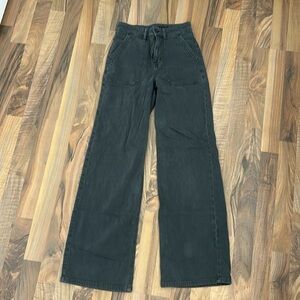 American Eagle Super High-Rise Baggy Wide Leg grey pants.